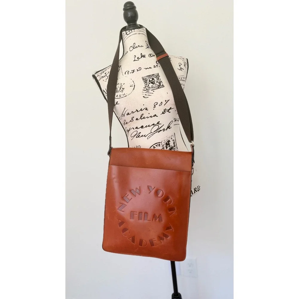 New York‎ Film Academy Leather Messenger Bag Cognac Brown Crossbody Satchel NYFA